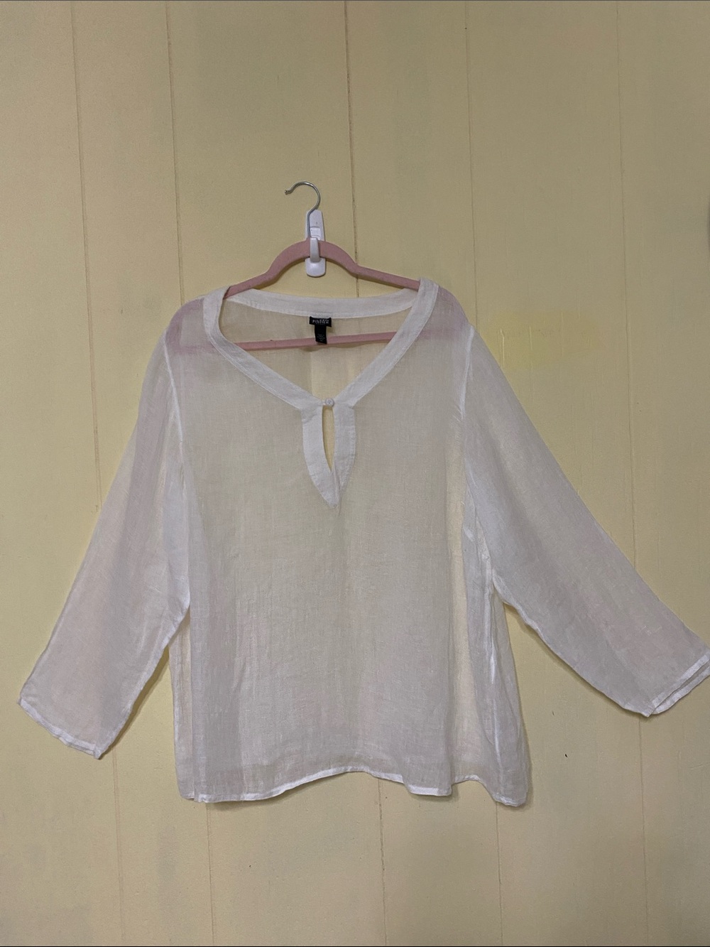 Eileen Fisher 2X 100% Linen White Sheer Tunic Top Blouse